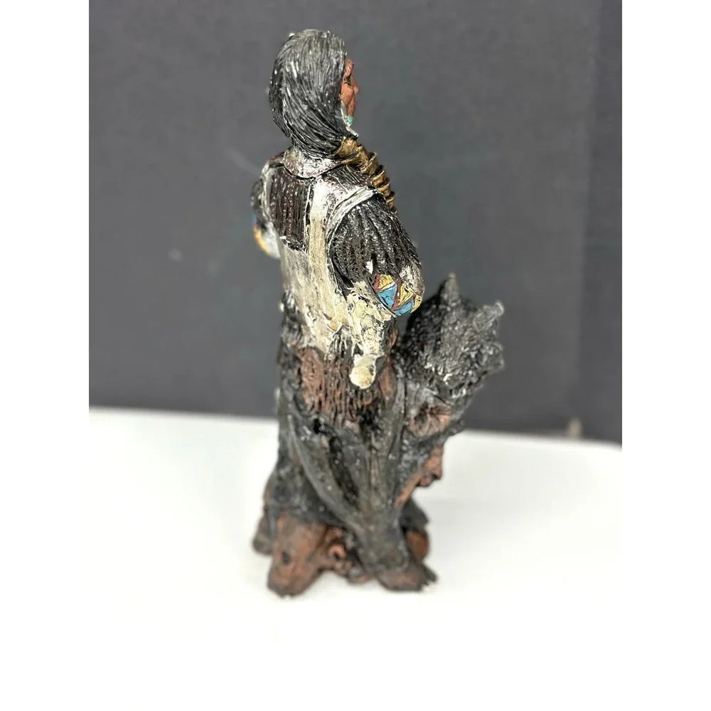 Vintage Resin Native American with Wolf Statue 9